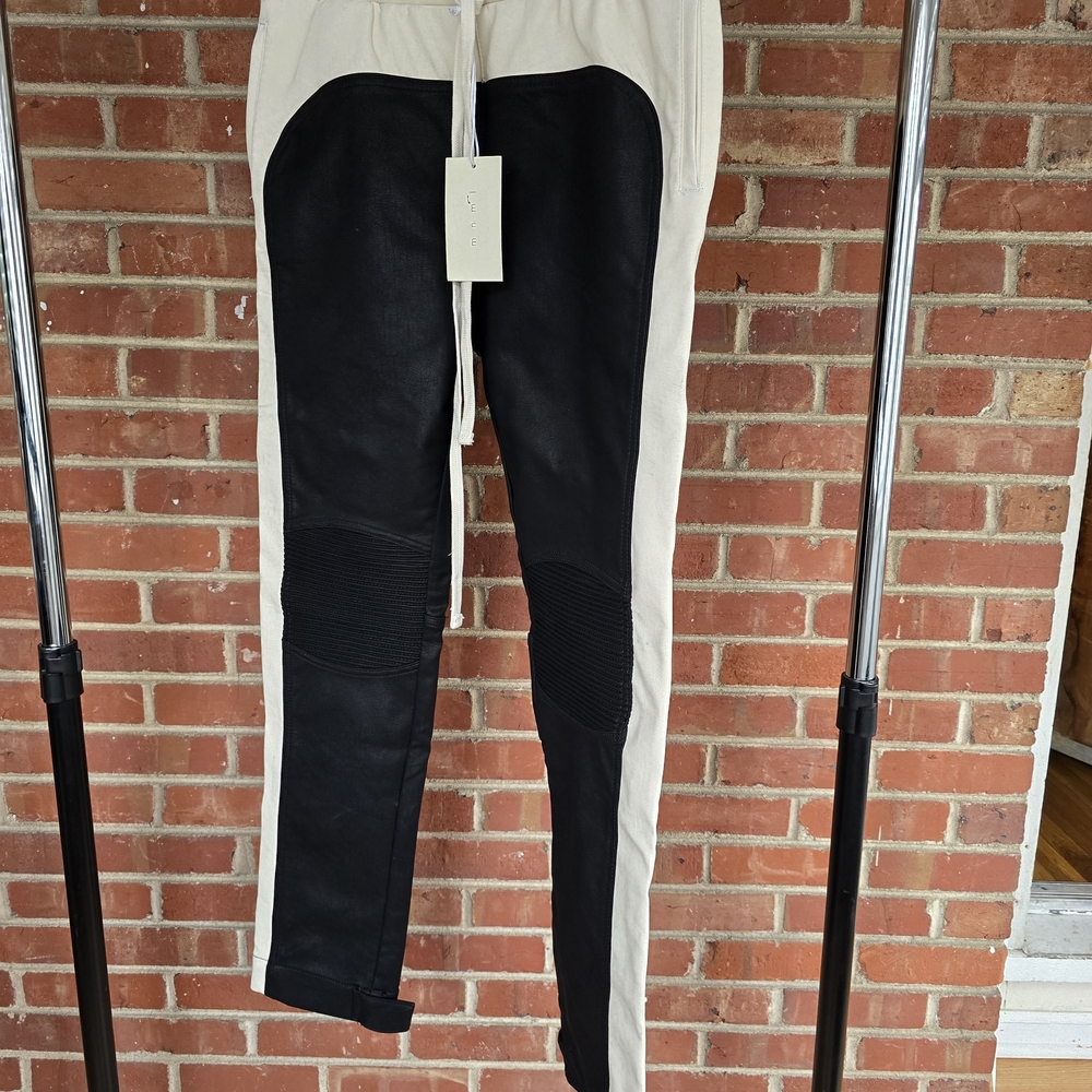 MNML Leather Black and Cream Two-Tone Moto Joggers